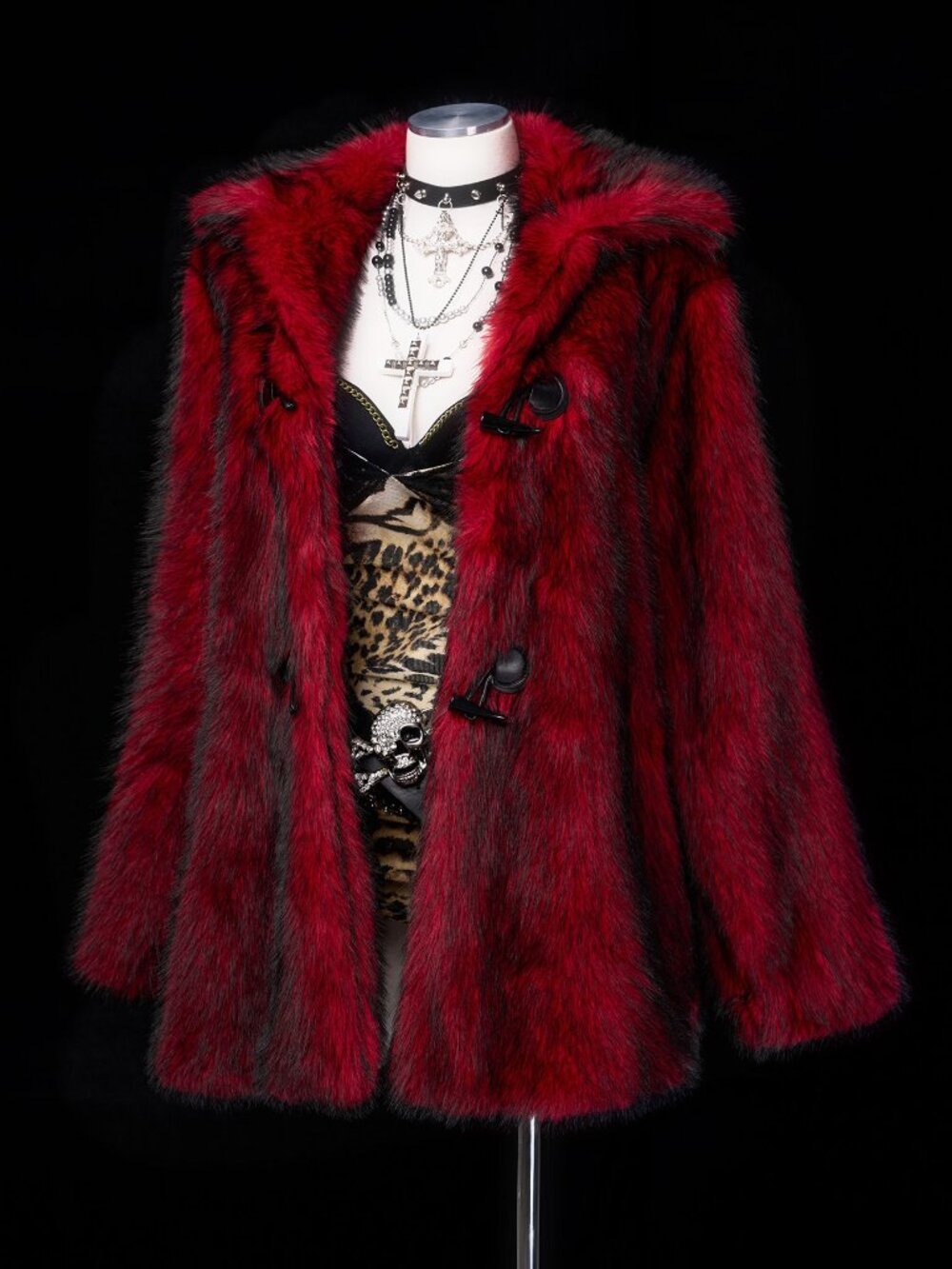Burgundy Party Women's Plus Size Loose Faux Fur Jacket - Picture 6 of 8